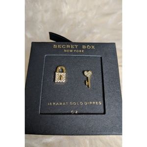NWT 14K Gold Dipped CZ Lock and Key Stud Earrings